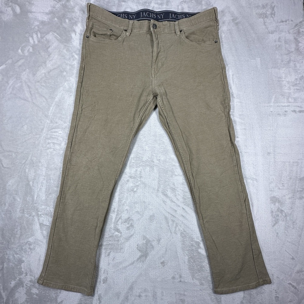 Jachs NY Chino Pants Mens 38x30 Tan Beige Flat Front Cotton Stretch Slacks